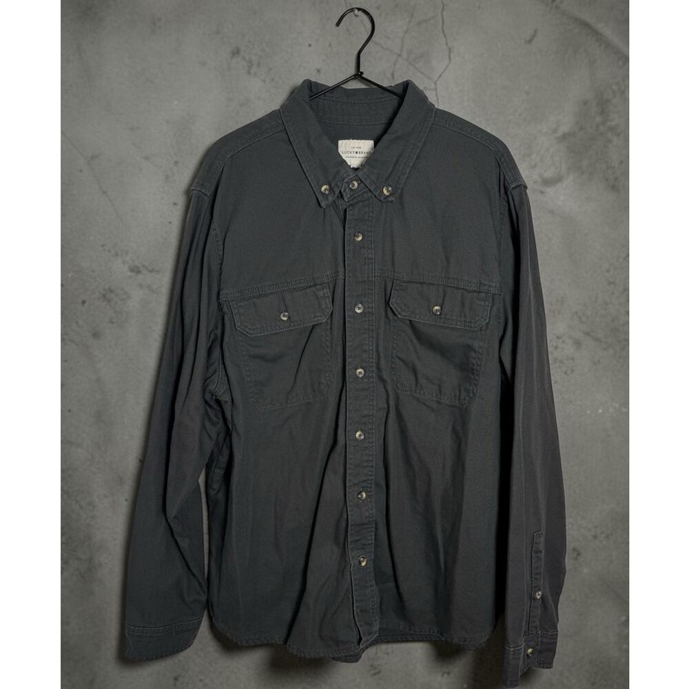 Lucky Brand Men’s Long Sleeve Button Down Shirt Jacket - Charcoal Gray